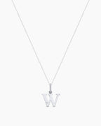 Diamond Vintage Alphabet Charm Necklace || option::14K Solid White Gold, W
