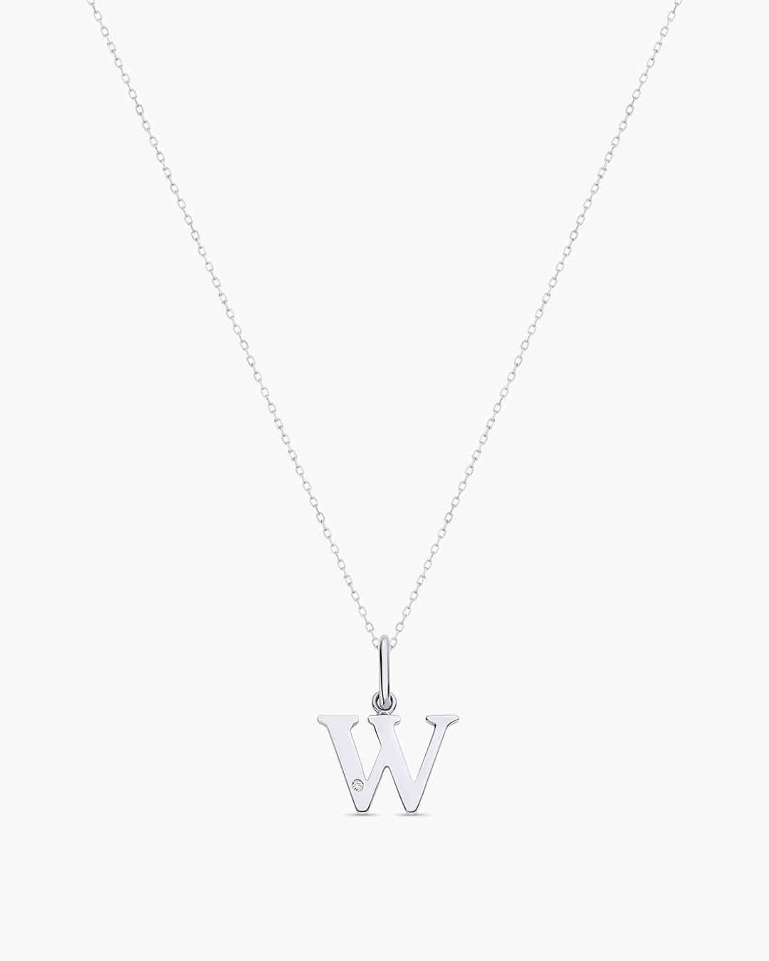 Diamond Vintage Alphabet Charm Necklace || option::14K Solid White Gold, W