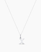 Diamond Vintage Alphabet Charm Necklace || option::14K Solid White Gold, X