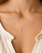 Diamond Vintage Alphabet Charm Necklace || option::14K Solid White Gold, X