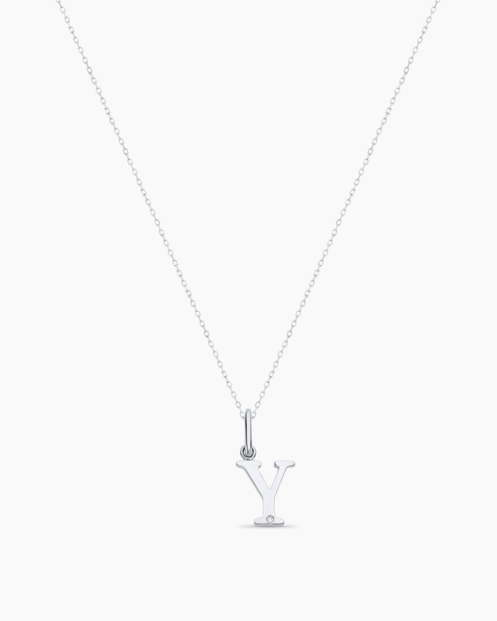 Diamond Vintage Alphabet Charm Necklace || option::14K Solid White Gold, Y