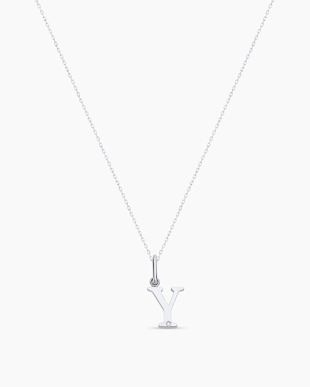 Diamond Vintage Alphabet Charm Necklace || option::14K Solid White Gold, Y