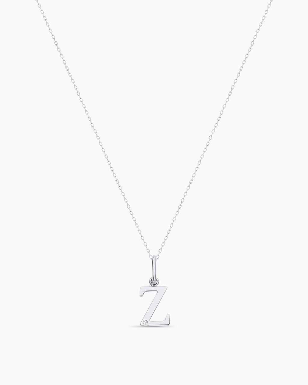Diamond Vintage Alphabet Charm Necklace || option::14K Solid White Gold, Z