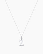 Diamond Vintage Alphabet Charm Necklace || option::14K Solid White Gold, Z