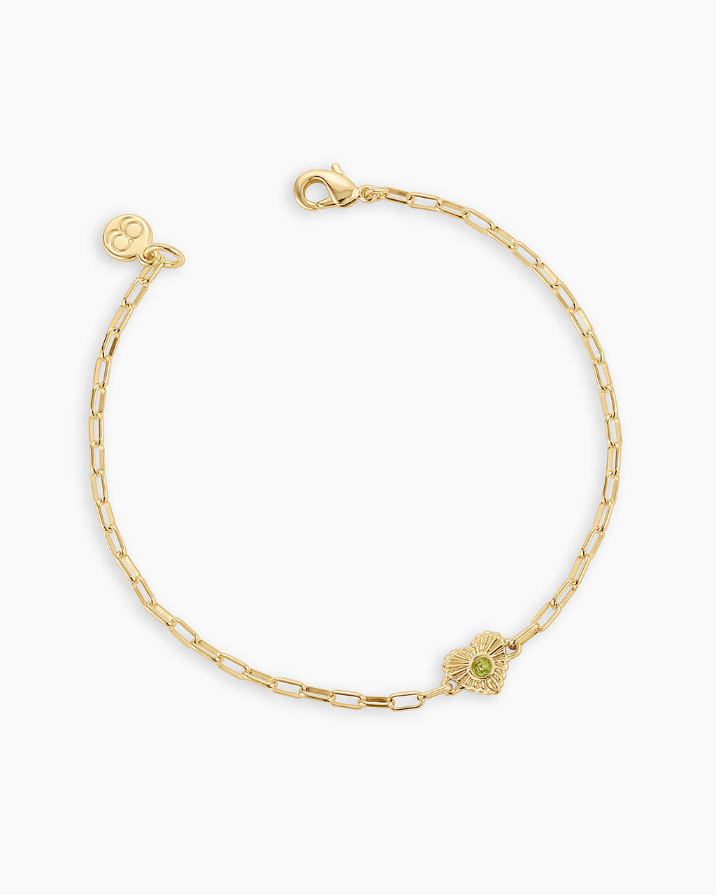 Birthstone Heart Bracelet || option::18K Gold Plated, Peridot - August