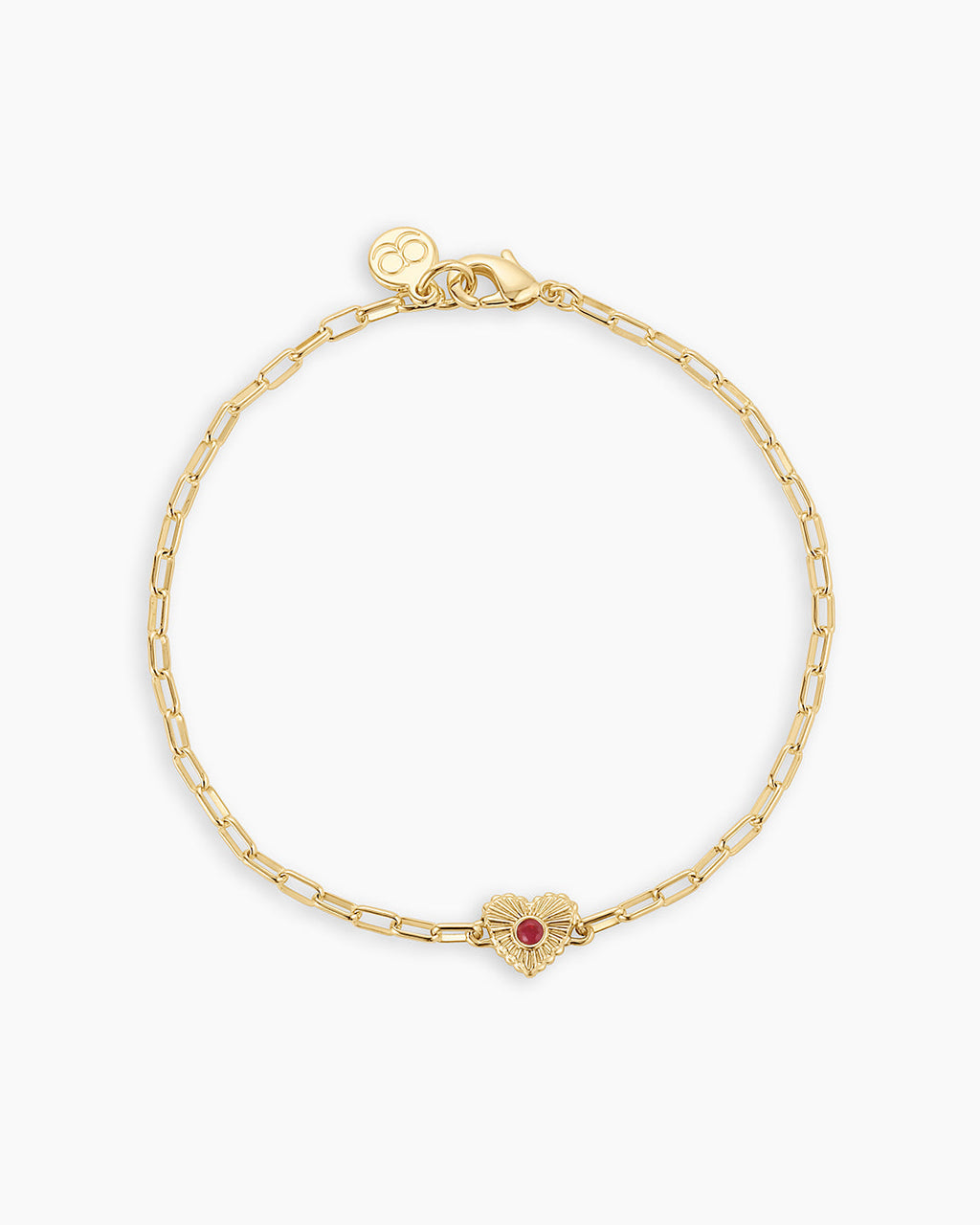 Birthstone Heart Bracelet || option::18K Gold Plated, Ruby - July