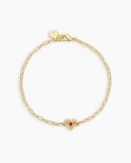 Birthstone Heart Bracelet || option::18K Gold Plated, Ruby - July