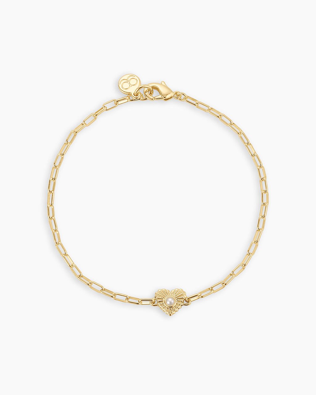 Birthstone Heart Bracelet || option::18K Gold Plated, Pearl - June