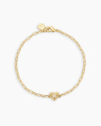 Birthstone Heart Bracelet || option::18K Gold Plated, Pearl - June