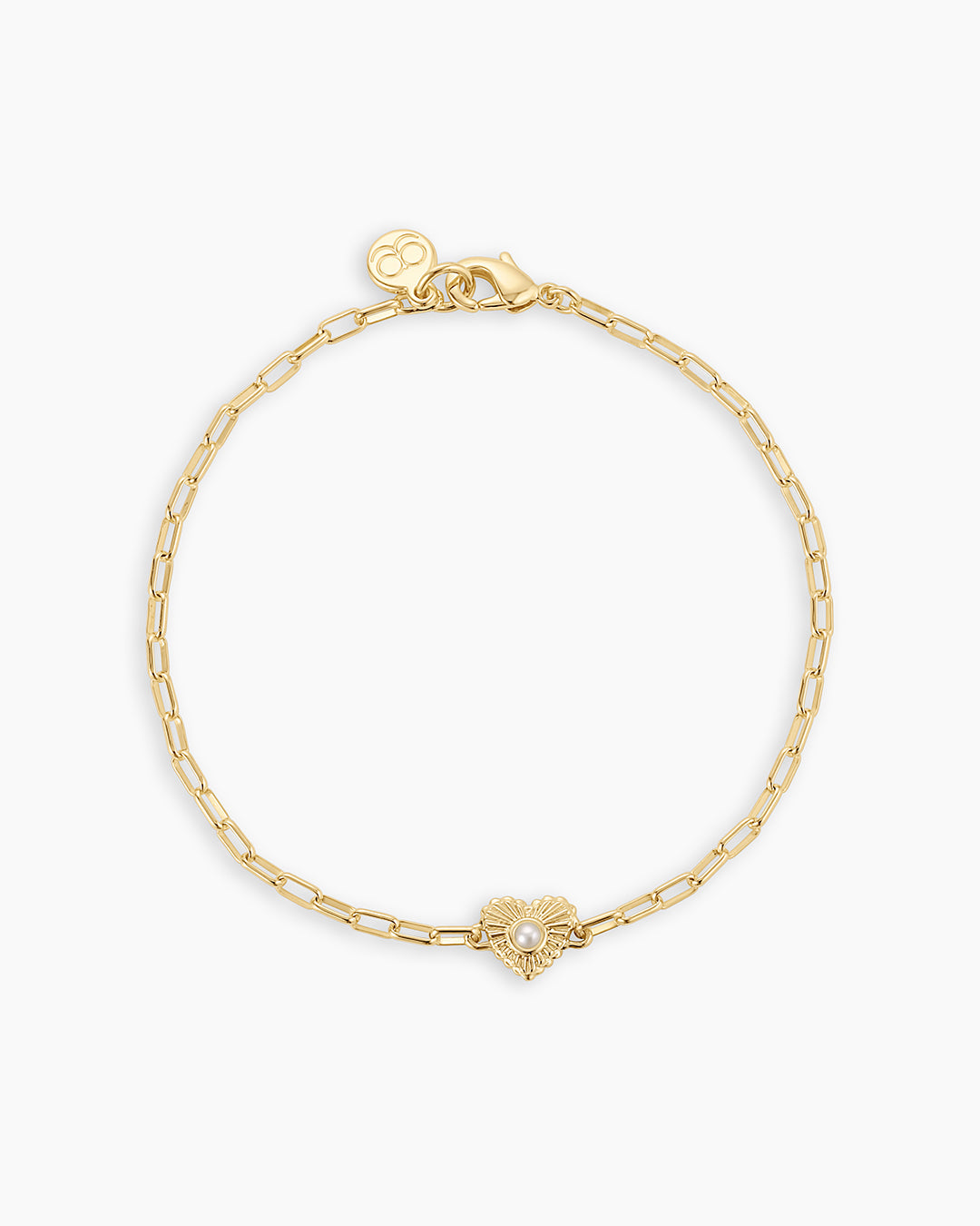 Birthstone Heart Bracelet || option::18K Gold Plated, Pearl - June