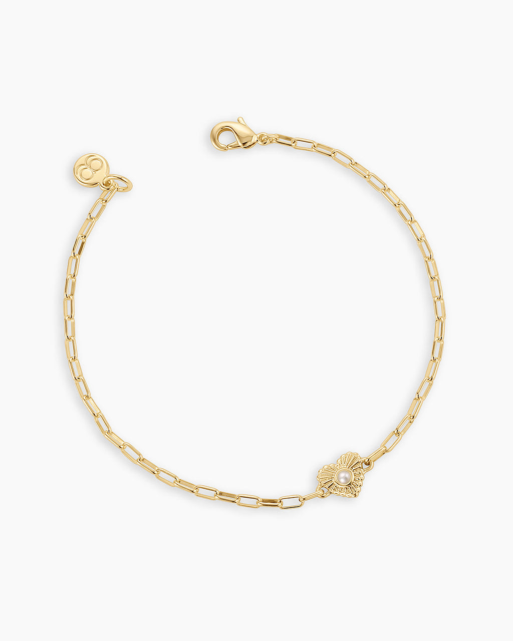 Birthstone Heart Bracelet || option::18K Gold Plated, Pearl - June