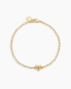 Birthstone Heart Bracelet || option::18K Gold Plated, Pink Tourmaline - October