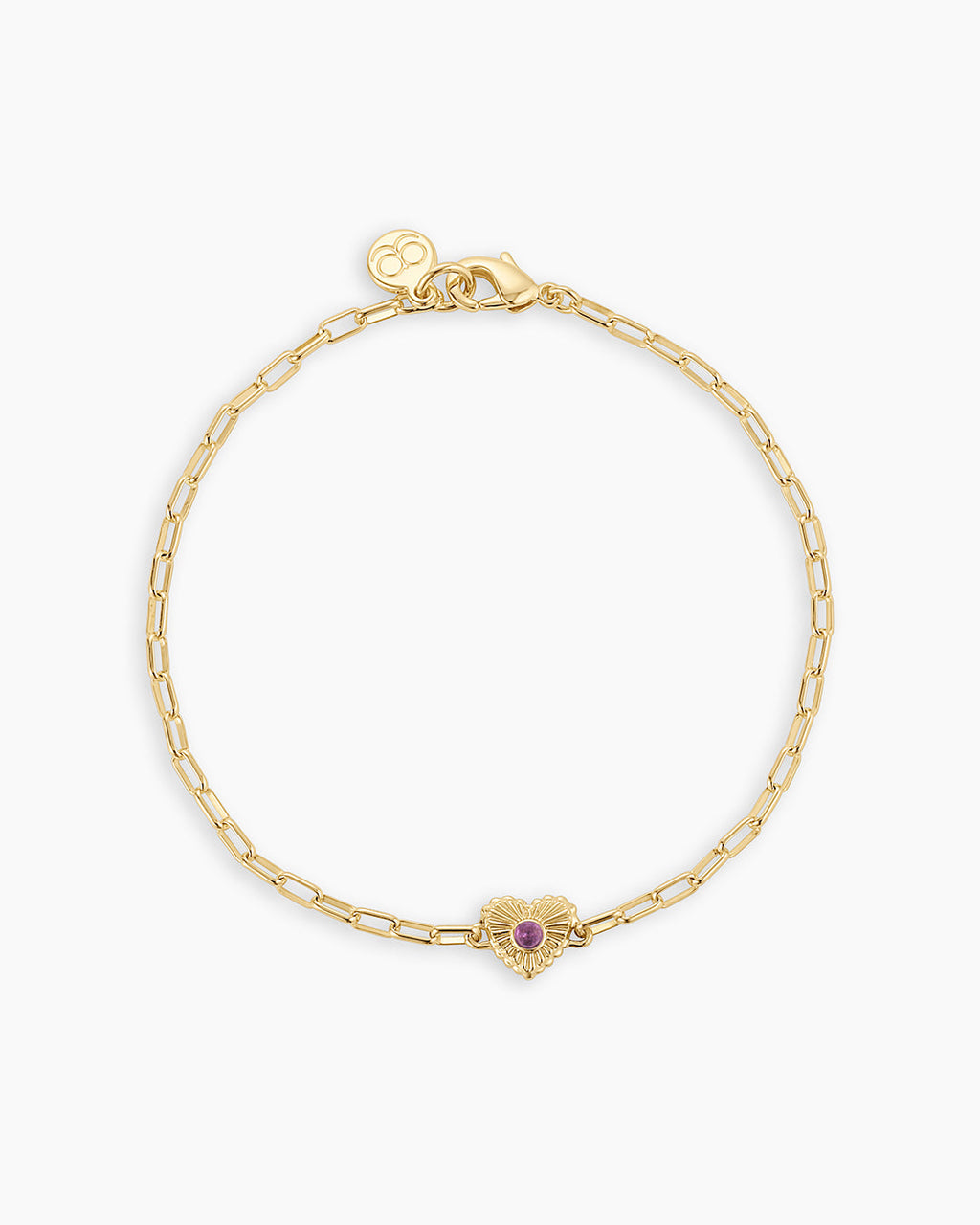 Birthstone Heart Bracelet || option::18K Gold Plated, Amethyst - February