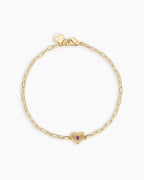 Birthstone Heart Bracelet || option::18K Gold Plated, Amethyst - February