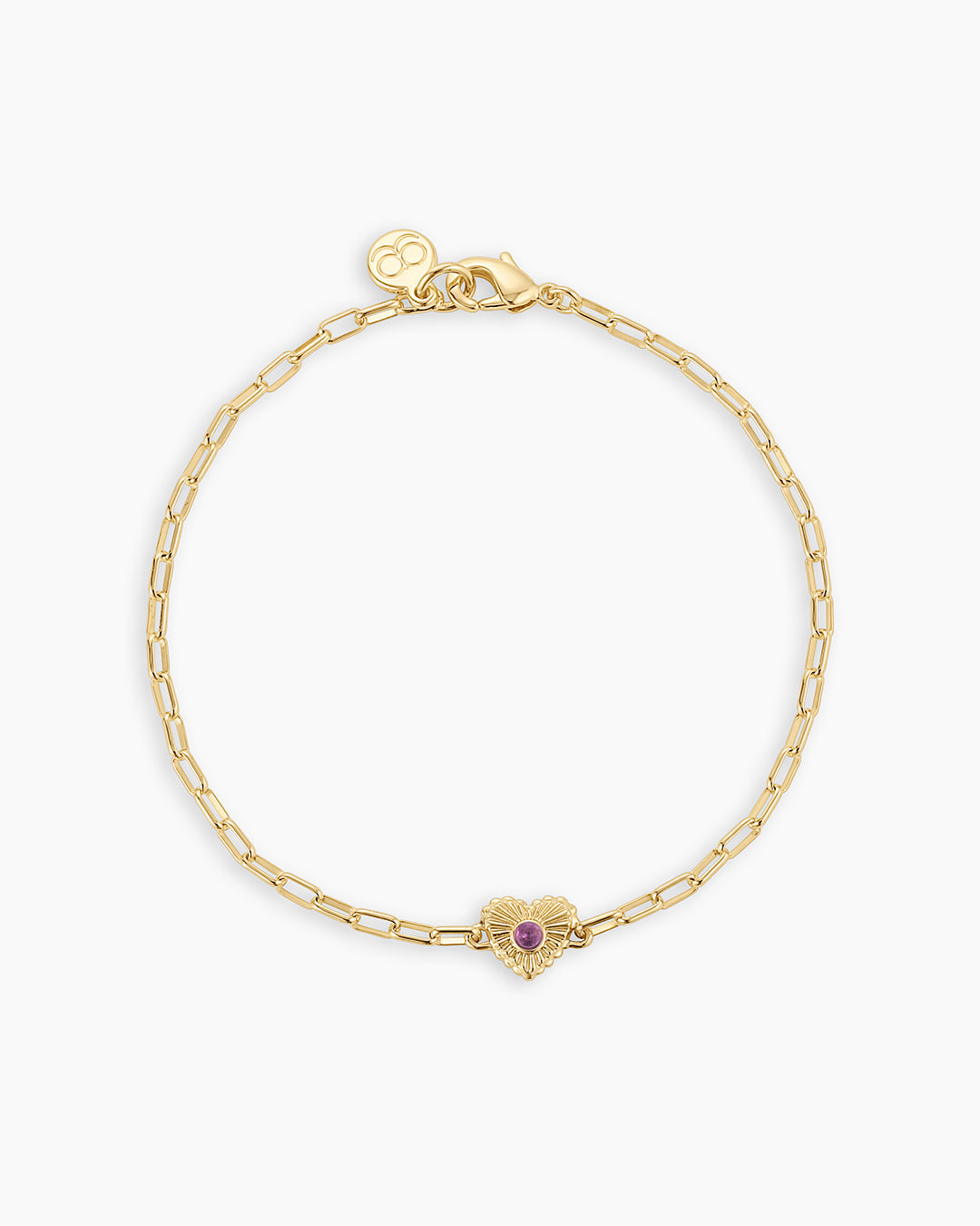 Birthstone Heart Bracelet || option::18K Gold Plated, Amethyst - February