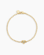 Birthstone Heart Bracelet || option::18K Gold Plated, Aquamarine - March