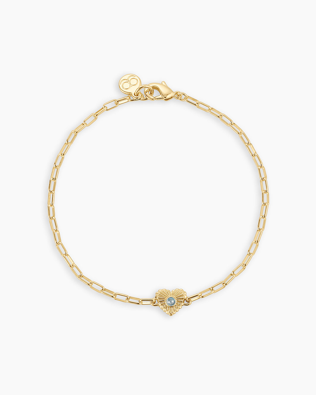 Birthstone Heart Bracelet || option::18K Gold Plated, Aquamarine - March