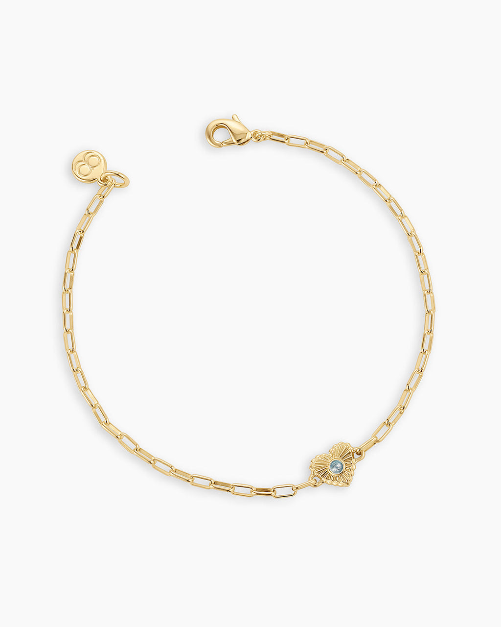 Birthstone Heart Bracelet || option::18K Gold Plated, Aquamarine - March