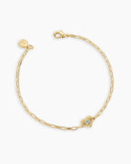 Birthstone Heart Bracelet || option::18K Gold Plated, Aquamarine - March