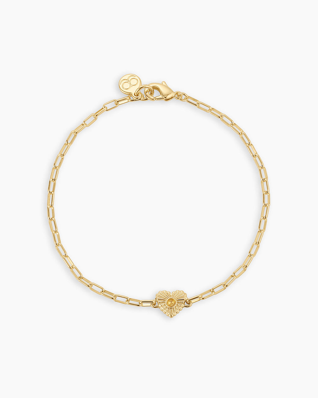 Birthstone Heart Bracelet || option::18K Gold Plated, Citrine - November
