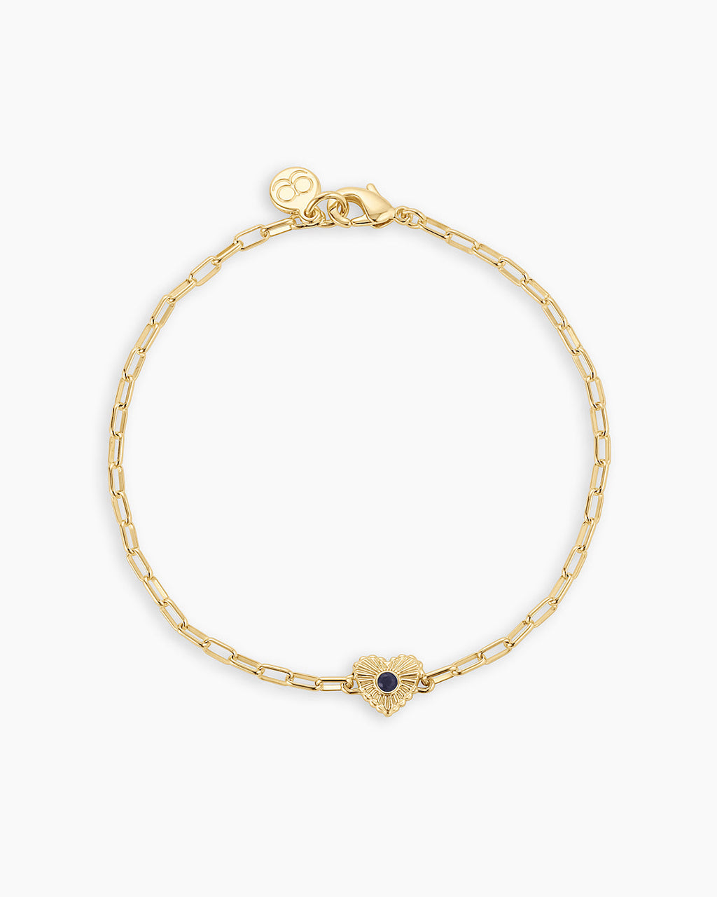 Birthstone Heart Bracelet || option::18K Gold Plated, Blue Sapphire - September