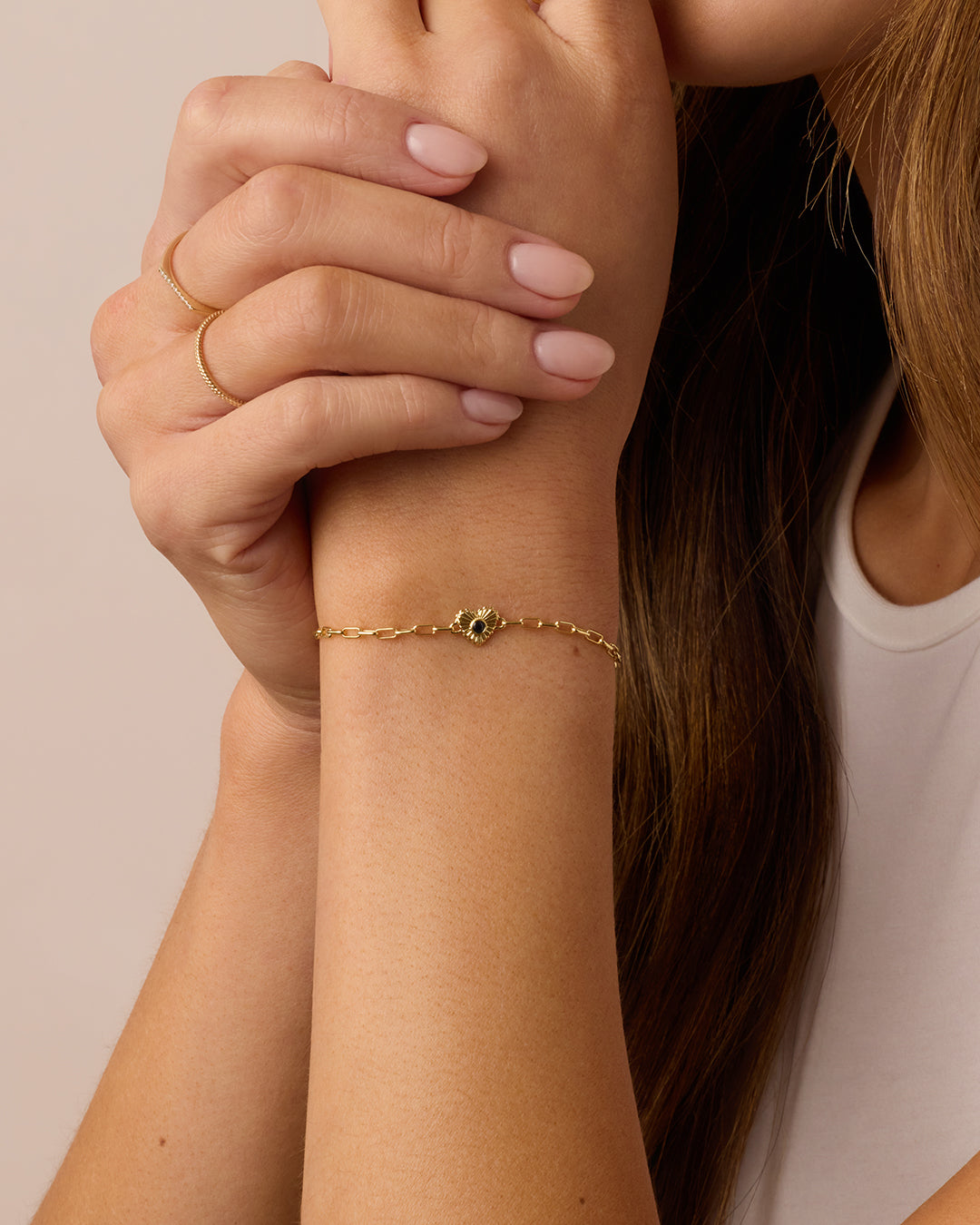 Birthstone Heart Bracelet || option::18K Gold Plated, Blue Sapphire - September