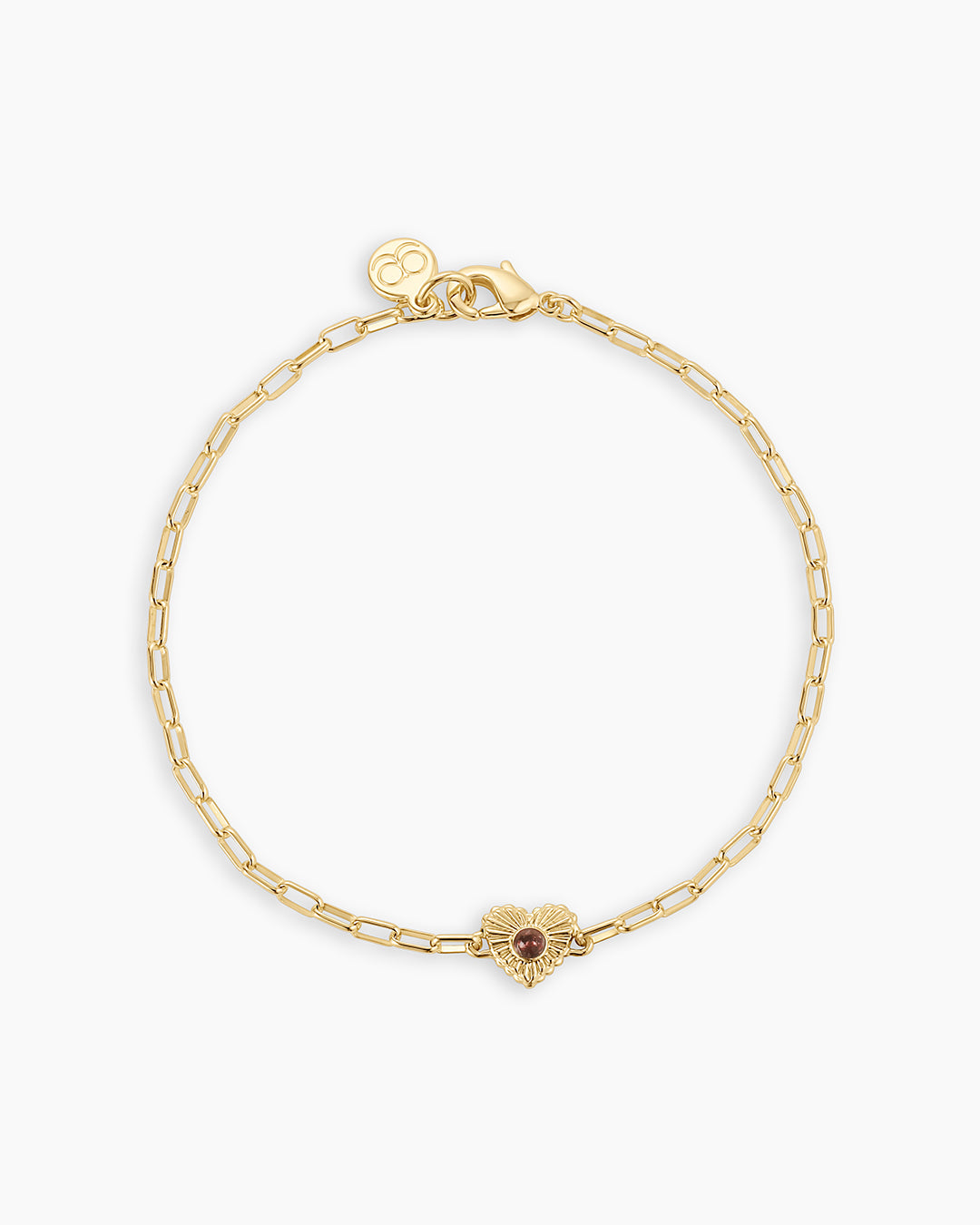 Birthstone Heart Bracelet || option::18K Gold Plated, Garnet - January