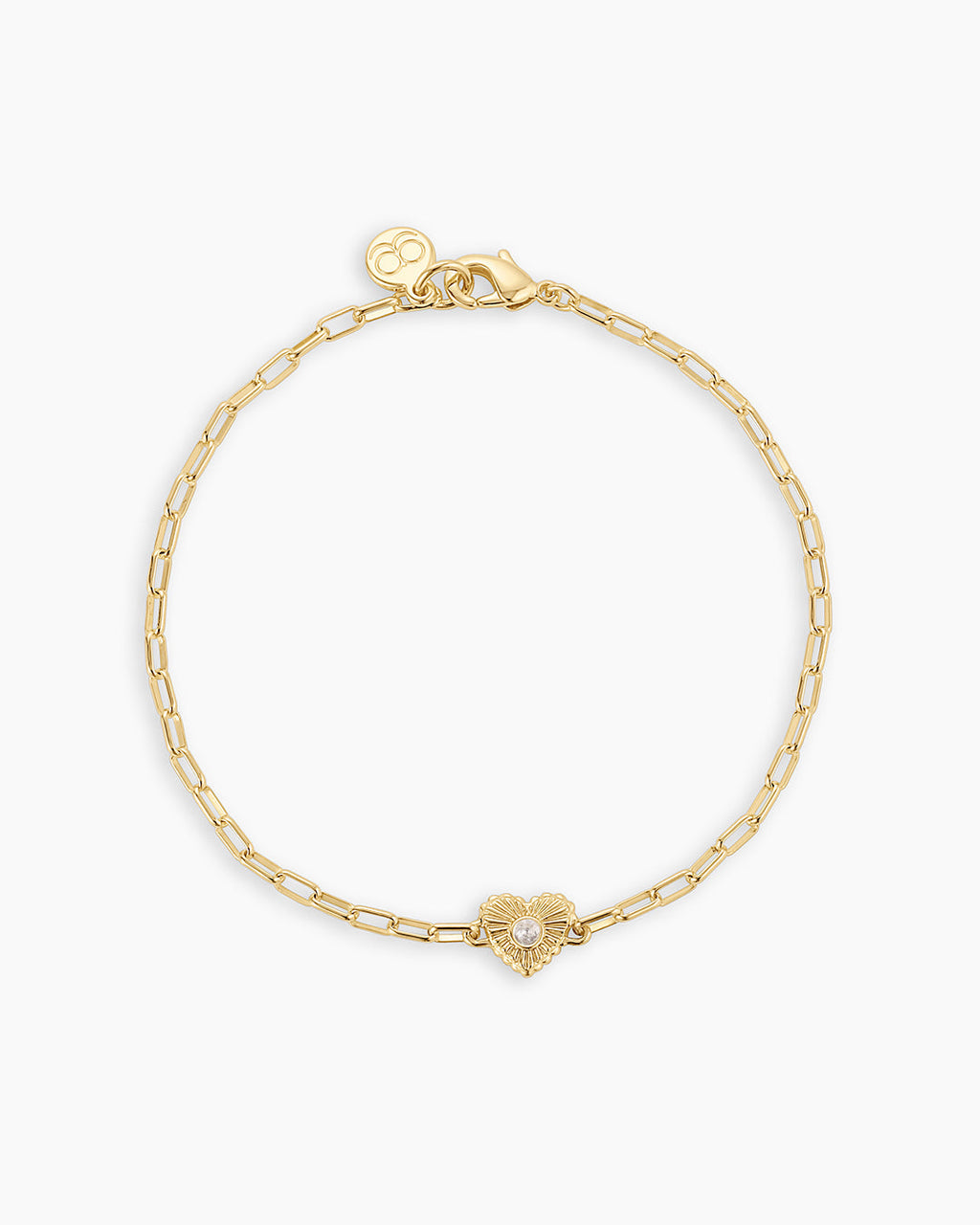 Birthstone Heart Bracelet || option::18K Gold Plated, White Topaz - April