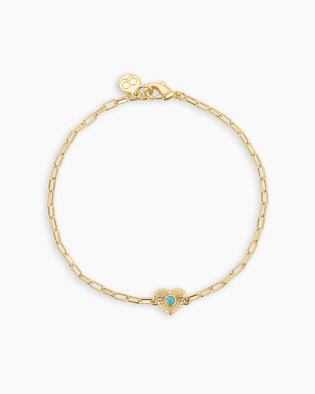 Birthstone Heart Bracelet || option::18K Gold Plated, Turquoise - December