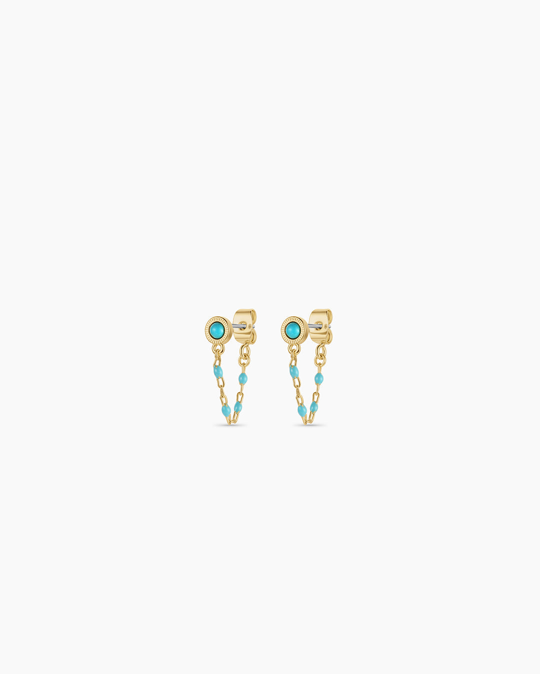 Turquoise Capri Chain Huggies || option::18K Gold Plated