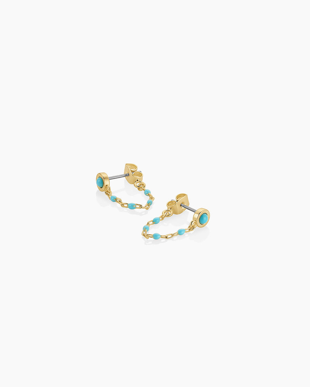 Turquoise Capri Chain Huggies || option::18K Gold Plated