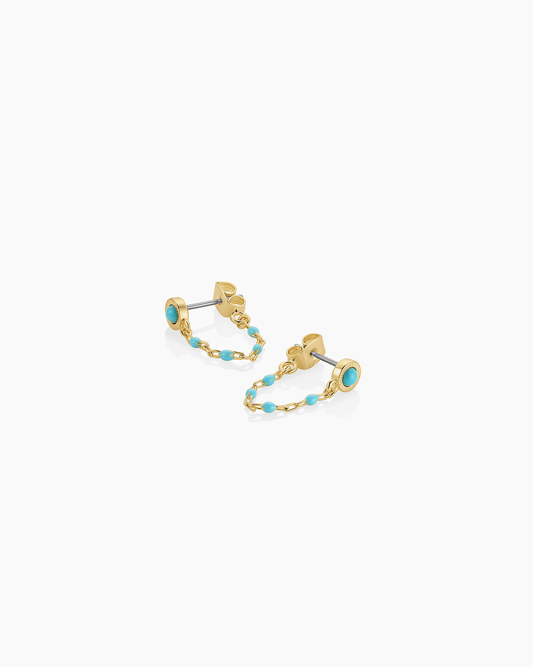 Turquoise Capri Chain Huggies || option::18K Gold Plated