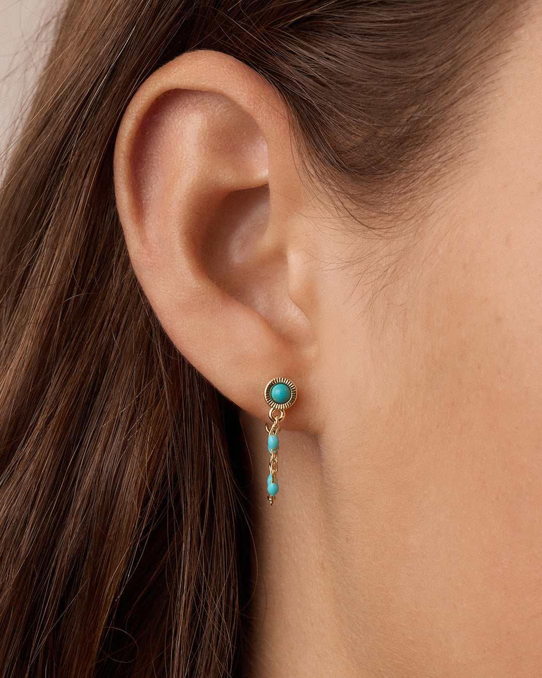 Turquoise Capri Chain Huggies || option::18K Gold Plated