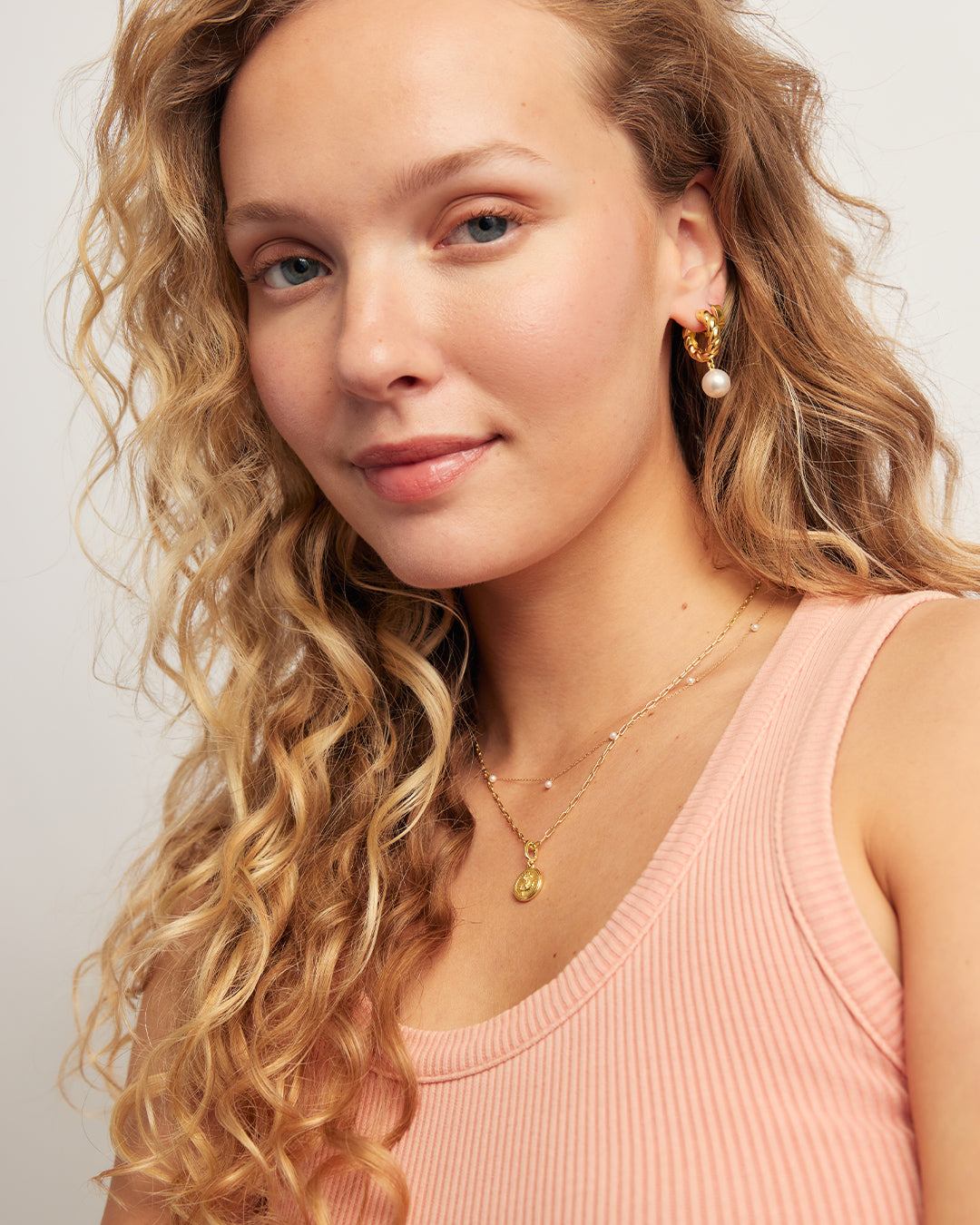 Pearl Crew Hoops || option::18K Gold Plated