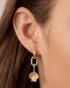 Shell Pearl & Starfish Charm Huggies || option::18K Gold Plated