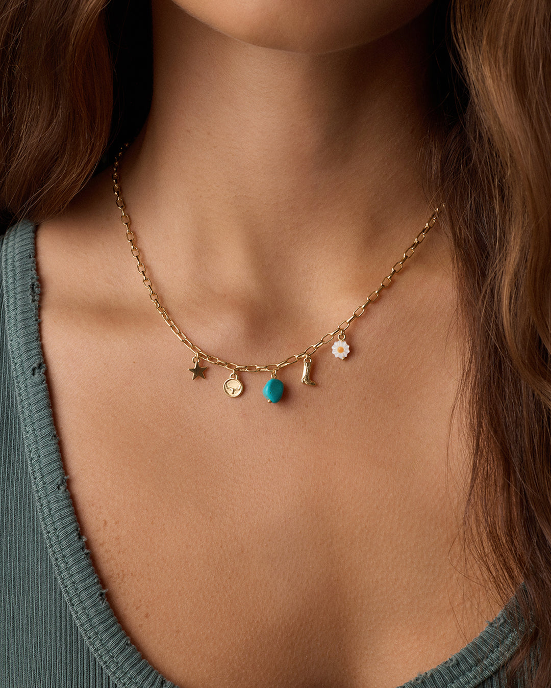 Western Mini Charm Necklace || option::18K Gold Plated