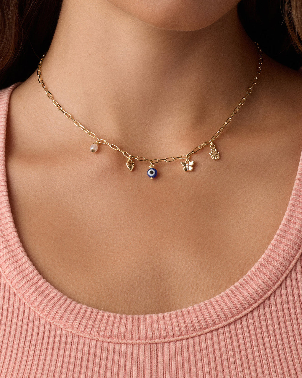 Connection Mini Charm Necklace || option::18K Gold Plated