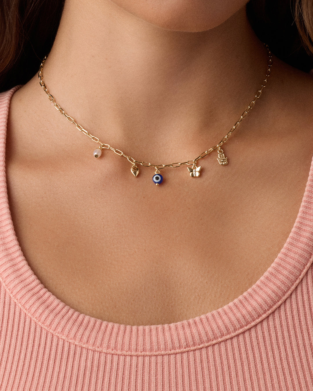 Connection Mini Charm Necklace || option::18K Gold Plated