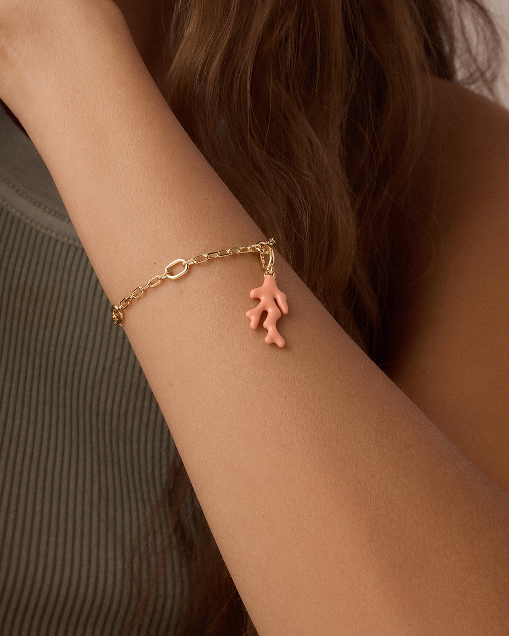 Coral Parker Charm || option::18K Gold Plated, Coral Enamel