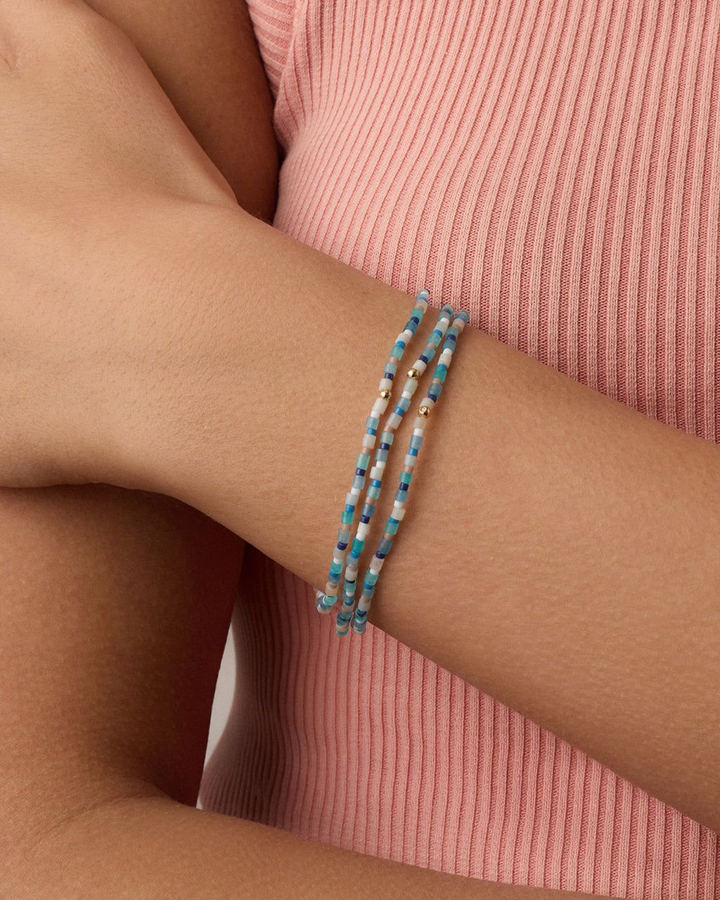Harbor Bracelet Set || option::18K Gold Plated, Mixed Amazonite