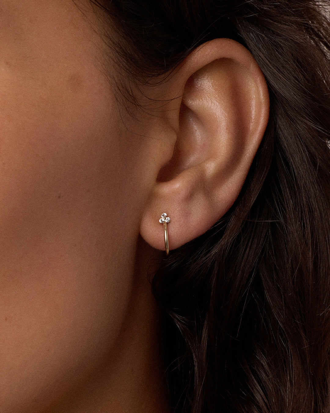 White Sapphire Bali Stud Single Huggie || option::14K Solid Gold