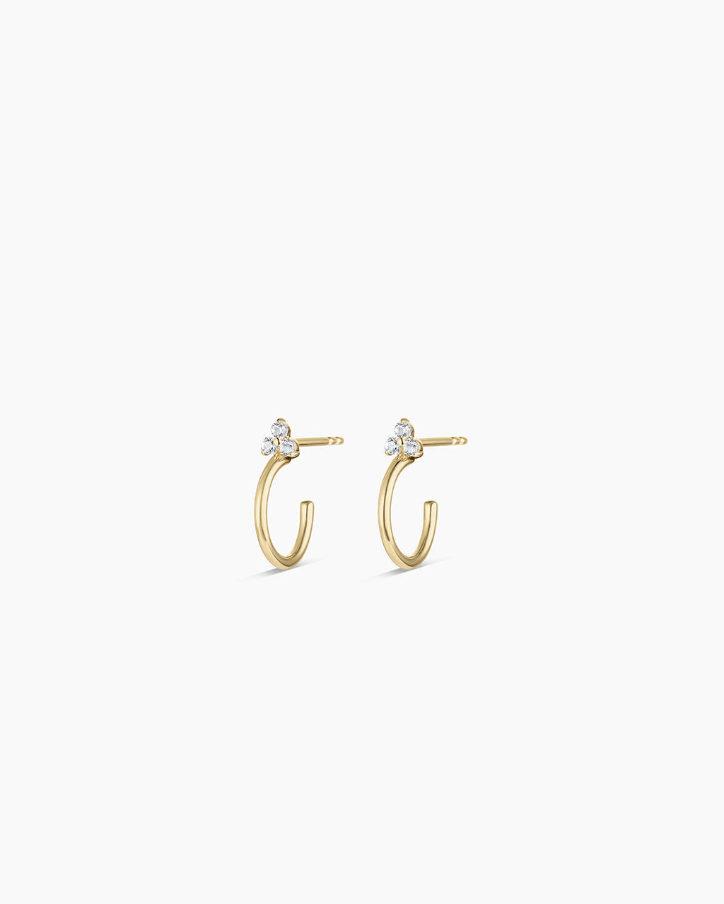 White Sapphire Bali Stud Huggies || option::14K Solid Gold