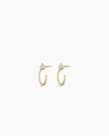 White Sapphire Bali Stud Huggies || option::14K Solid Gold