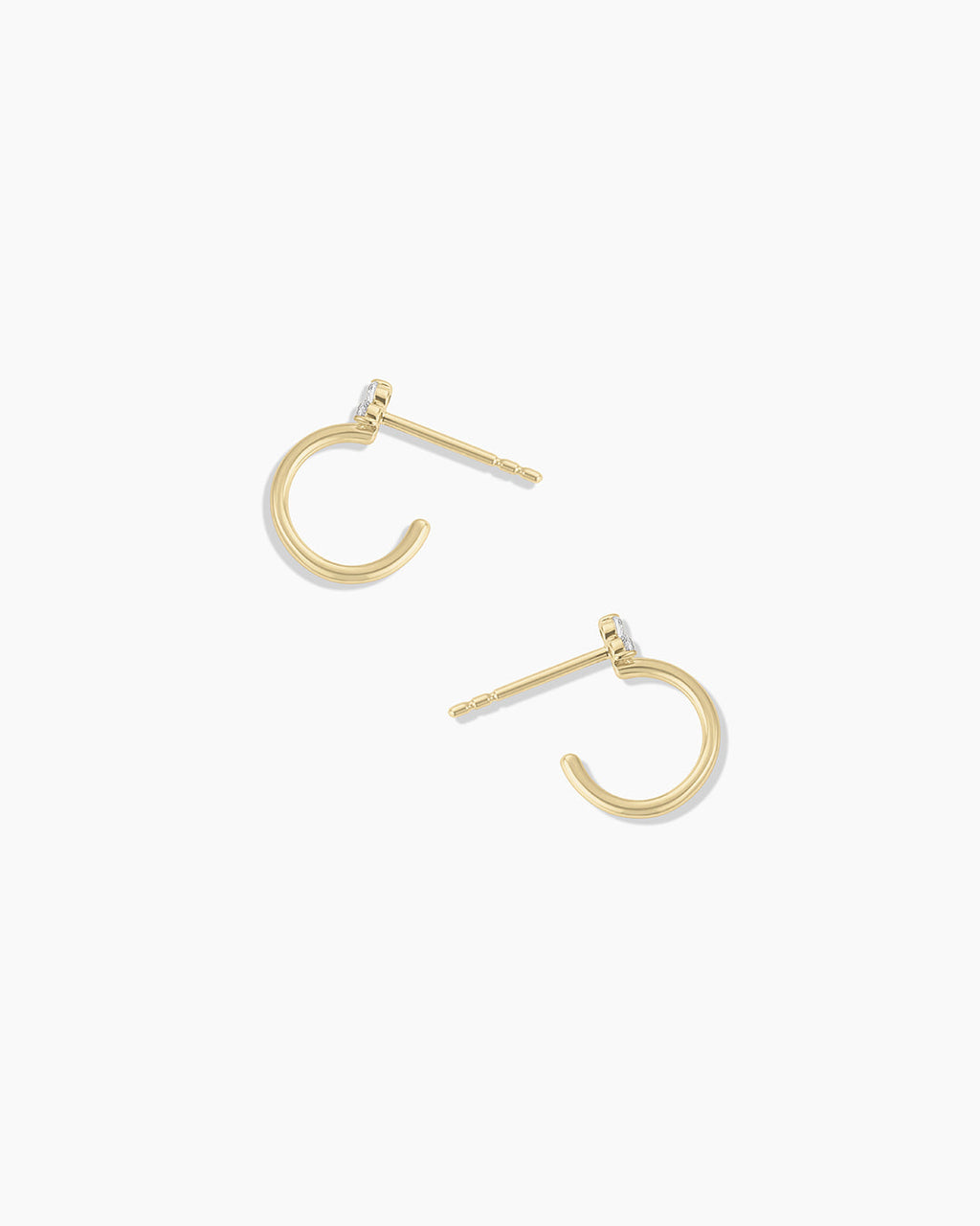White Sapphire Bali Stud Huggies || option::14K Solid Gold