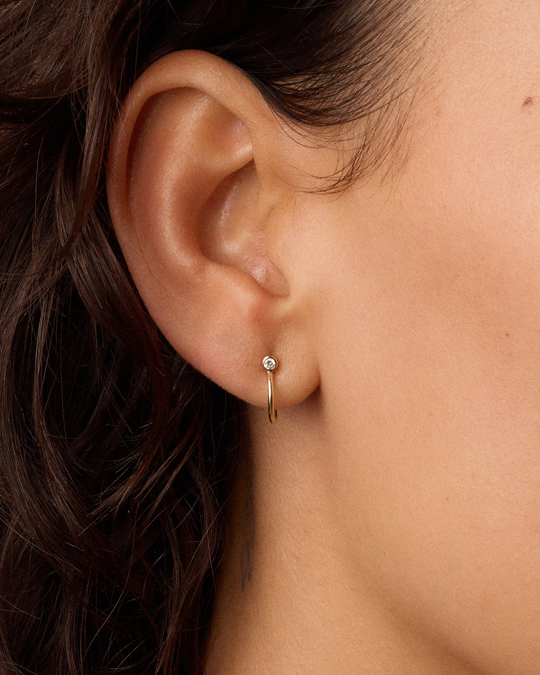Lab Grown Diamond Circle Stud Single Huggie || option::14K Solid Gold