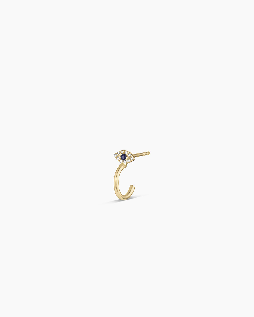 Diamond and Blue Sapphire Evil Eye Stud Single Huggie || option::14K Solid Gold