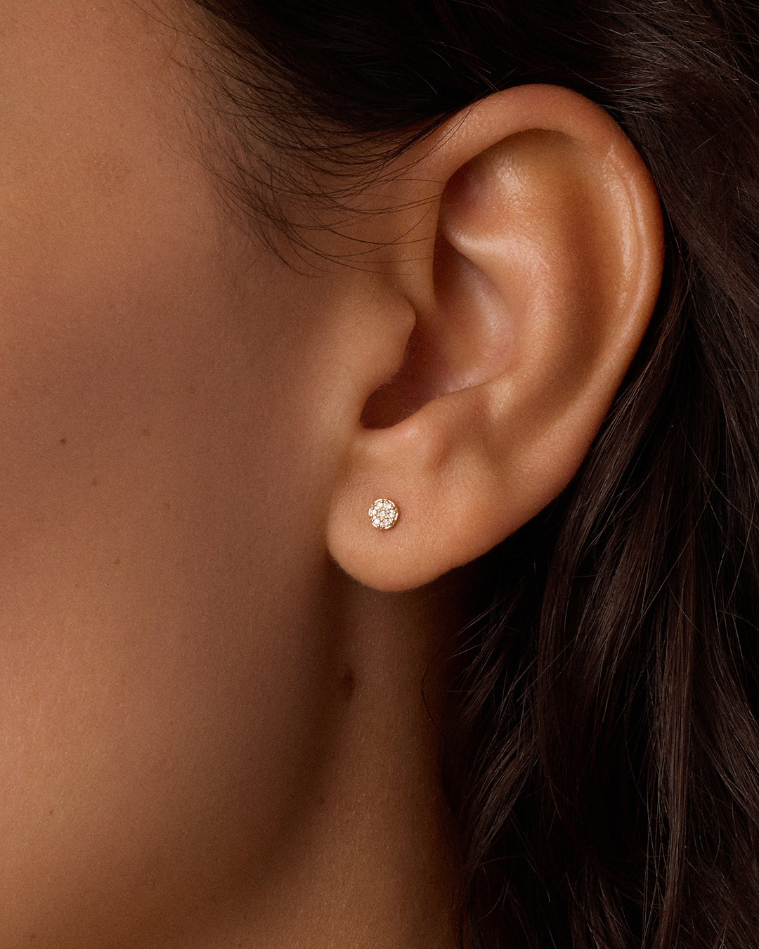 Diamond Pavé Flat Back Single Stud || option::14K Solid Gold