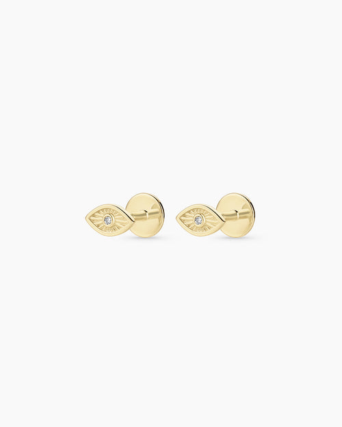 Diamond Evil Eye Flat Back Studs || option::14K Solid Gold