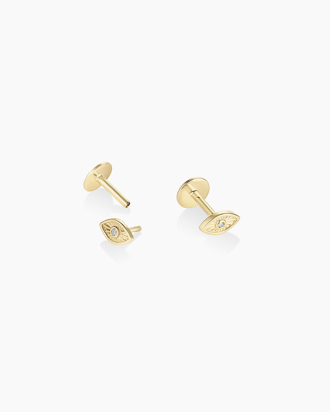 Diamond Evil Eye Flat Back Studs || option::14K Solid Gold
