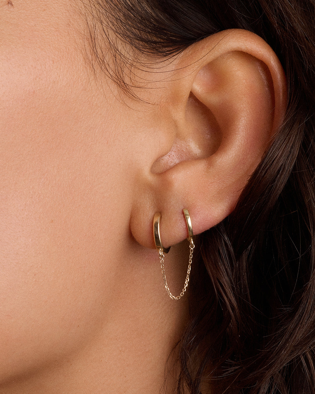 14K Gold Rose Double Huggie || option::14K Solid Gold